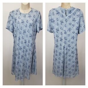 Vintage Laura Ashley Blue Floral Short Sleeve Dress size 12